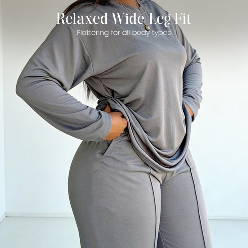 Women's Long Sleeve Top & Wide-Leg Pants 2-Piece Set